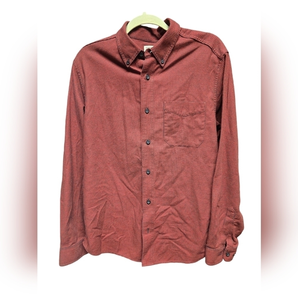 LL Bean Shirt Mens M-Reg Flannel Red Black Houndstooth Slightly Fitted Cotton